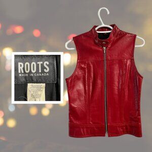Vintage Roots Canada Leather Vest - Dark Cherry Red, 90s/00s - size 4